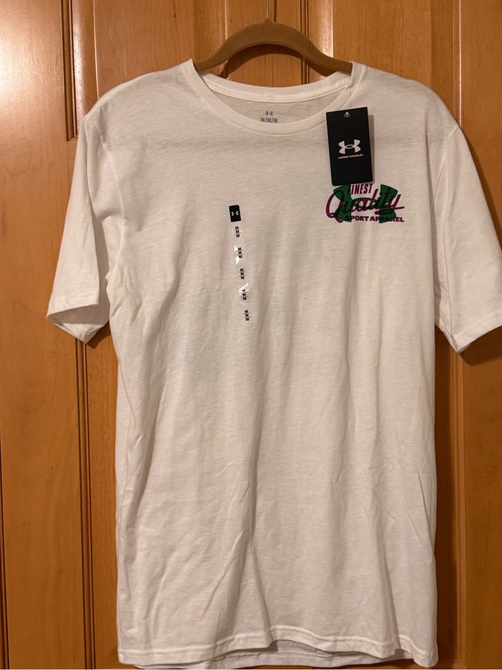 Under Armour White Short Sleeve Tee with Pink & Green Chest Graphic